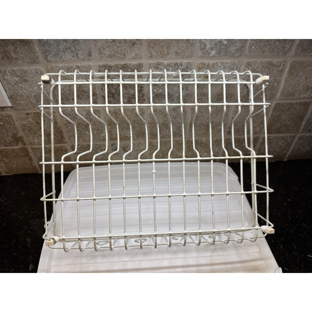 Vintage Rubbermaid White Coated Dish Drying Rack W/Silverware Cup & Drain Mat - Picture 9 of 16